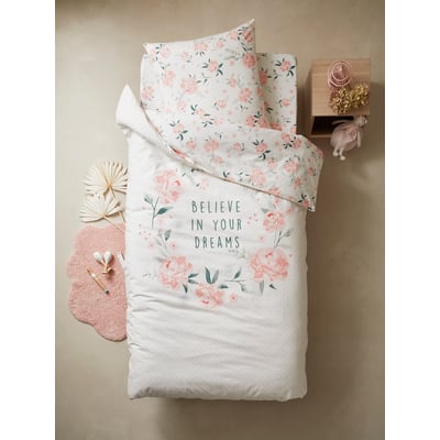 Parure housse de couette + taie d'oreiller EAU DE ROSE VERTBAUDET