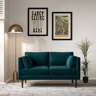 Gabriela Modern Velvet 2 Seater Feather Sofa with Dark Wood Legs SO'HOME