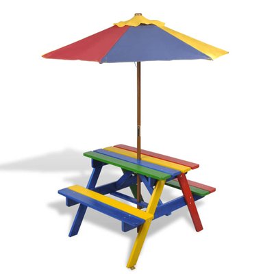 Table et bancs avec parasol pour enfants HOME MAISON