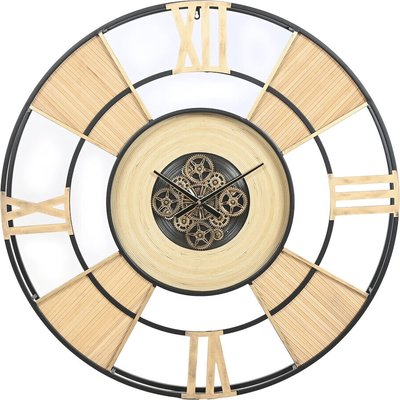 Horloge murale métal et rotin style loft naturel et RECOLLECTION