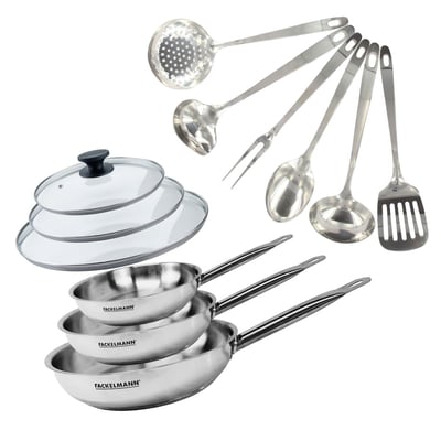 Set de 3 poêles 20, 24 et , 3 couvercles verre ETERNA FACKELMANN