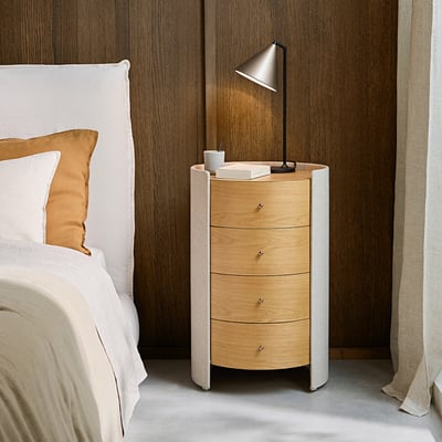 Firmo Oak Veneer and Textured Fabric Bedside Table AM.PM