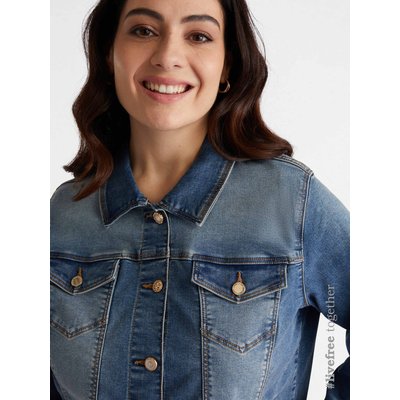 Blouson en denim avec surpiqûres contrastantes et boutons bijoux FIORELLA RUBINO