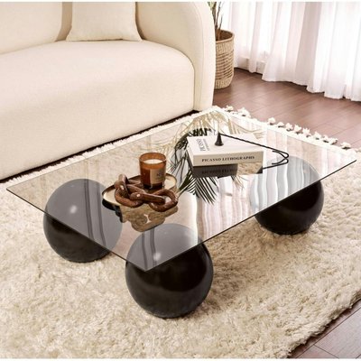 Table basse verre ambré rectangulaire - 4 pieds noirs KOCHI PIER IMPORT