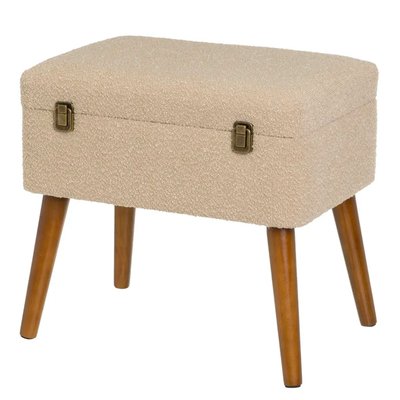 Tabouret en tissu sherpa beige avec coffre 50x35x46cm WADIGA