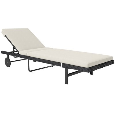 Bain de soleil transat inclinable 2 roues avec matelas noir blanc cassé OUTSUNNY