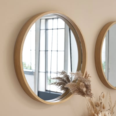 Miroir en chêne rond 50 cm  ERNEST BERAH GETAH
