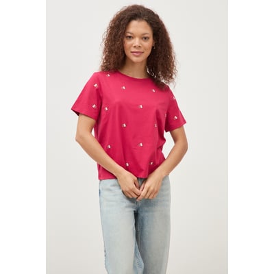 T-shirt droit col rond brodé en coton BONOBO