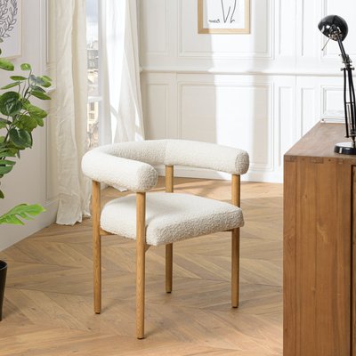 Chaise dossier arrondi tissu bouclette blanc TIM PIER IMPORT