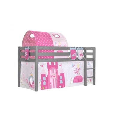 Lit Enfant Surélevé Pino + Little princess rideau + tunnel + Pochettes de lit VIPACK