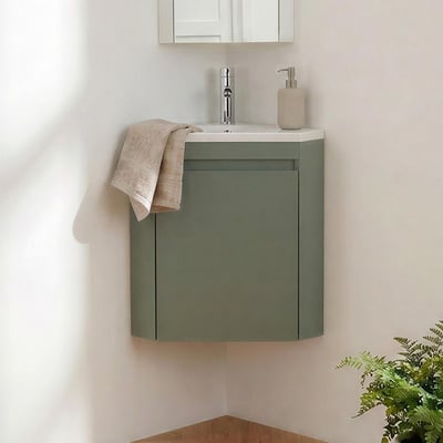 Ensemble lave-mains d'angle suspendu, vasque résine et robinet chromé LISA MOB IN