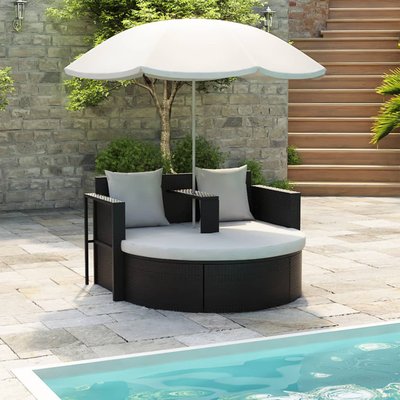 Lit de jardin résine tressé avec parasol HOME MAISON