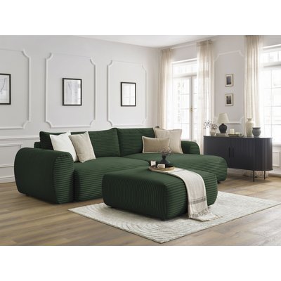 Canapé d'angle convertible 5 places en gros côtelé doux avec pouf, LUCIEN BOBOCHIC