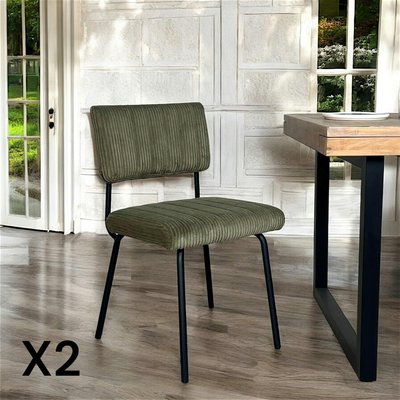 Chaise velours grosses côtes vert kaki (lot de 2) IENA PIER IMPORT