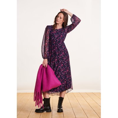 Robe mi-longue en voile imprimé à fleurs LA FEE MARABOUTEE