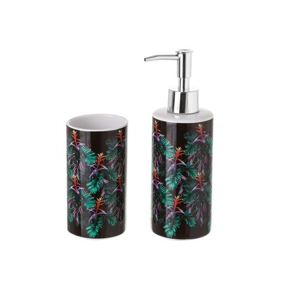 Set Salle de Bain Feuillage Guzmania - Distributeur Savon + Verre WADIGA