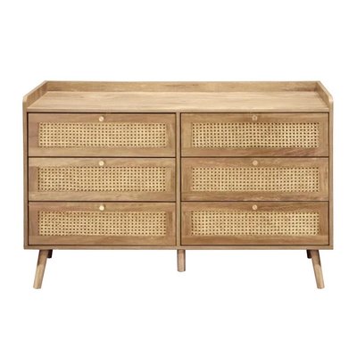 Commode 6 tiroirs avec façades en rotin naturel L120 cm - PALMO CALICOSY