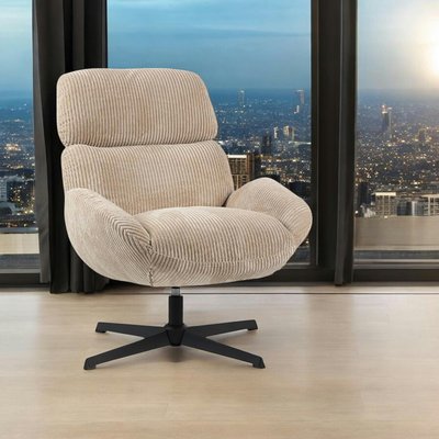 Fauteuil de salon rotatif tissu côtelé camel IENA PIER IMPORT