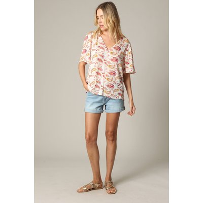 Blouse ample bohème en crêpe avec col V et manches papillon TALMI DEELUXE