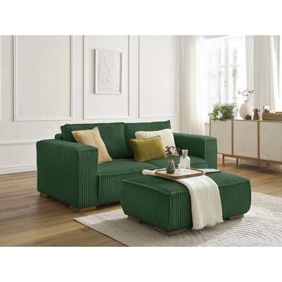 Canapé droit fixe 3 places en gros côtelé doux avec pouf, CHELSEA BOBOCHIC