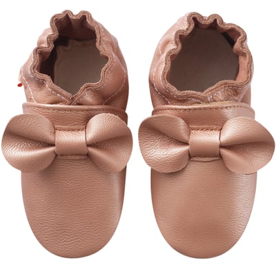 Chaussons bébé cuir souple uni nœuds TICHOUPS