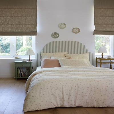 Parure de lit imprimée en gaze de coton, taies rectangles, SEMIS FLEURI ESSIX