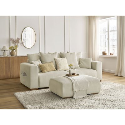 Canapé droit convertible 4 places en velours côtelé avec pouf, SIDONIE BOBOCHIC