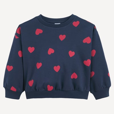 Sweat col rond, imprimé coeurs, en molleton LA REDOUTE COLLECTIONS