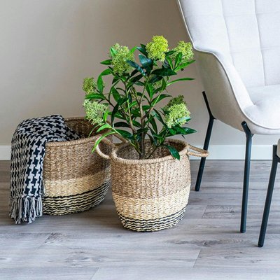 Panier de rangement en jonc de mer 3 couleurs avec poignées (lot de 2) PIER IMPORT