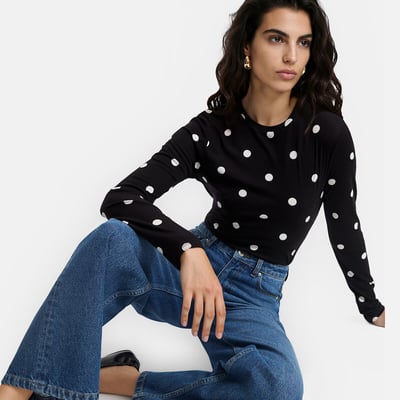 T-shirt manches longues à pois, col rond LA REDOUTE COLLECTIONS
