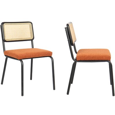 Lot de 2 chaises noires, cannage et tissu bouclé - PAULA HOMIFAB
