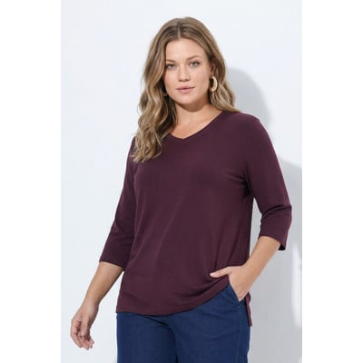 T-shirt V basic, classic, manches 3/4 ULLA POPKEN
