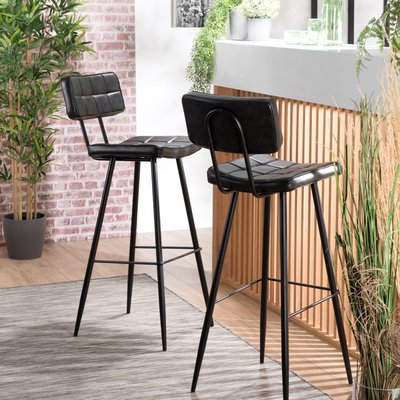 Chaise haute de bar capitonnée noire style contemporain TIM (lot de 2) PIER IMPORT