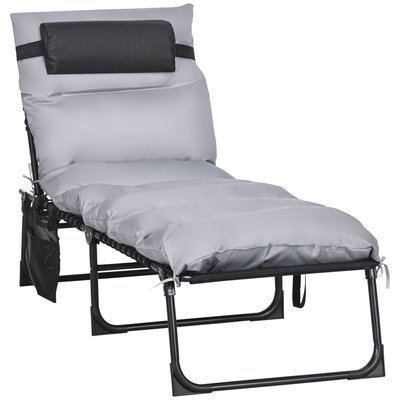 Bain de soleil transat pliable inclinable avec poignée, pochette, matelas OUTSUNNY