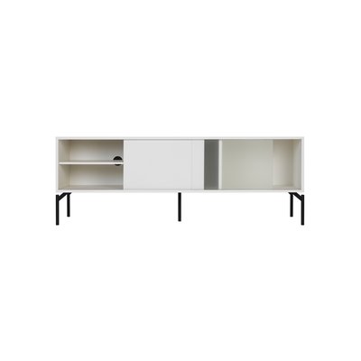 Meuble TV multi matière avec porte en verre texturé transparent MET NOO.MA