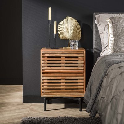 Table de chevet 2 tiroirs motif baguette en bois d'acacia MELBOURNE PIER IMPORT