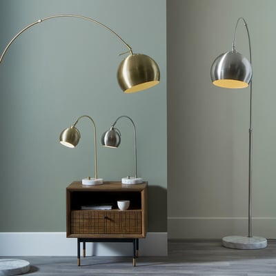 Fia Brushed Metal and White Marble Floor Lamp SO'HOME