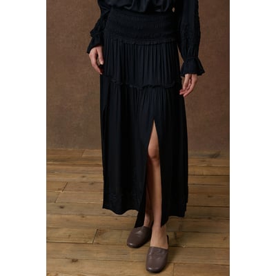 Gonna lunga ricamata con vita effetto smock, POLLY LOUISE MISHA