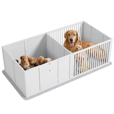 Parc de mise bas pour chien - hauteur porte réglable - blanc PAWHUT