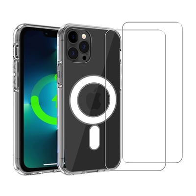 Coque Anti-choc compatible Magsafe pour iPhone 13 Pro Transparente + 2 vitres EVETANE