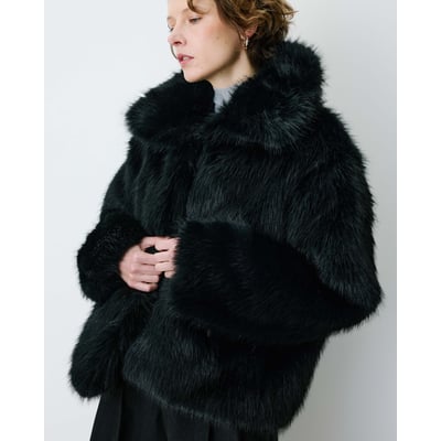 Manteau en Imitation fourrure col large noir Billie GRACE & MILA