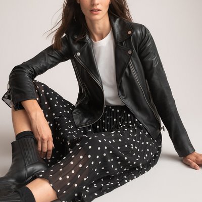 Blouson biker en cuir LA REDOUTE COLLECTIONS