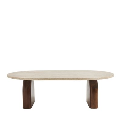 Table basse en effet travertin et bois 100x60cm - LIPALI DRAWER