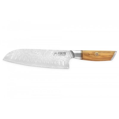 Couteau santoku alvéolé 17 cm Damas Olive WUSAKI