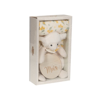 Coffret doudou Mouton et lange en gaze de coton AMADEUS LES PETITS