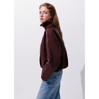 Veste cuir synthétique col cheminée MANGO