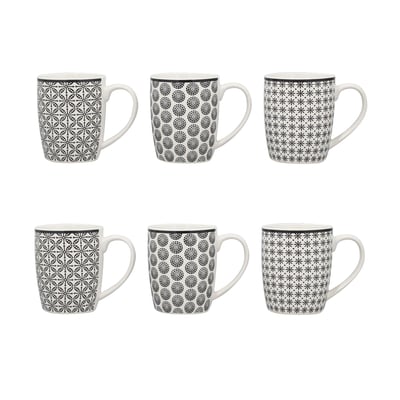 Lot de 6 mugs en porcelaine 32cl, GRAPHIK NOVASTYL