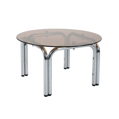 Table basse en verre trempé ronde et structure chrome 70 cm, LEWIS OVIALA