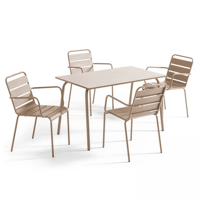 Table de jardin et 4 fauteuils en métal, PALAVAS OVIALA