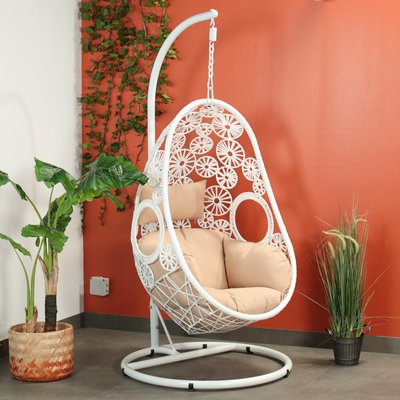 Fauteuil suspendu oeuf blanc en osier + support métal PIER IMPORT